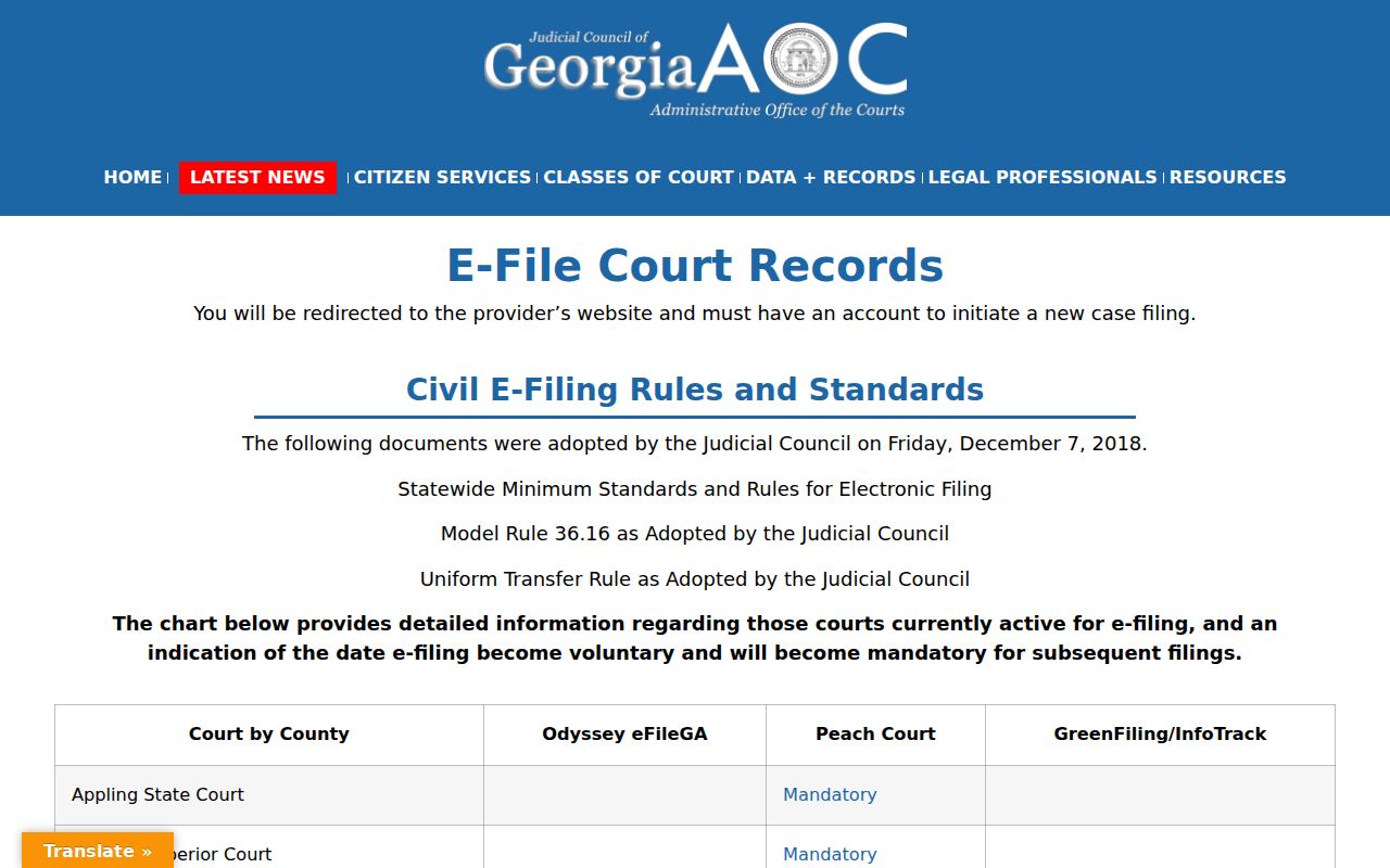 Lamar County court docket Georgia e-file directory entry